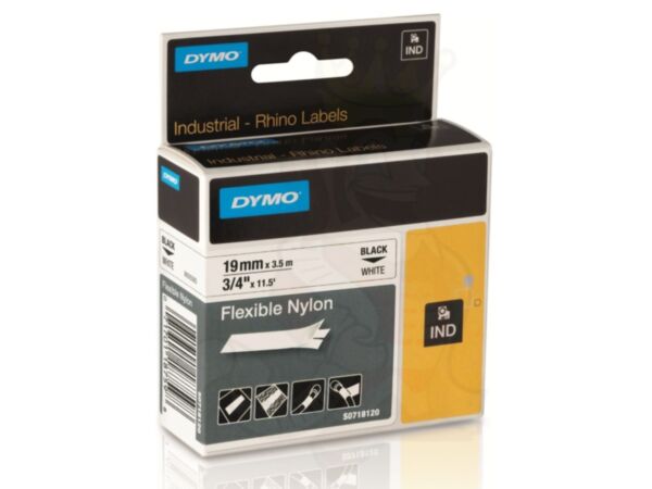 Dymo Rhino Tape 19mm Flexible Nylon black on white