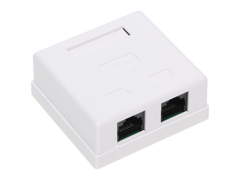 CAT5e network socket | white | 2 × RJ45, surface-mounted