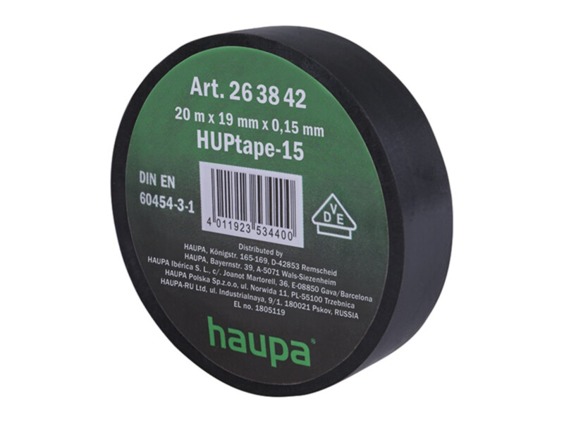 Haupa HUPtape-15 insulating tape | black | 19 mm × 20 m, 0.15 mm, PVC