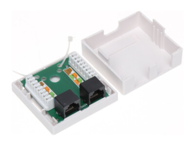 CAT5e network socket | white | 2 × RJ45, surface-mounted
