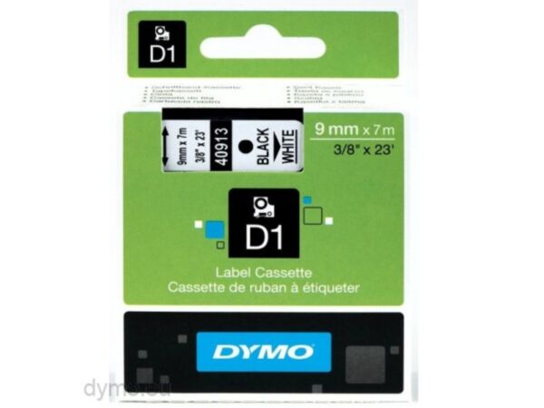 Dymo D1 lint 9mm must/valge