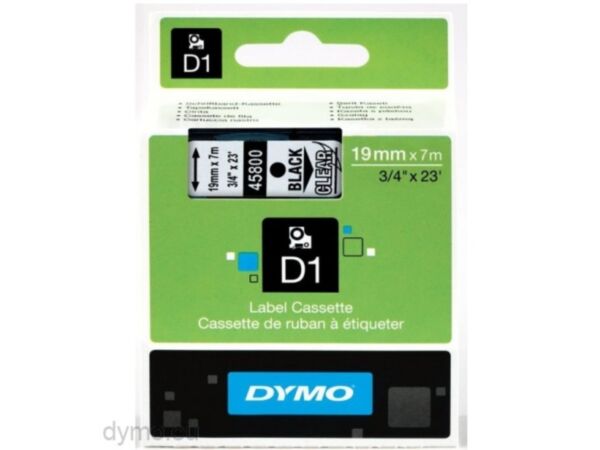 Dymo D1 lint 19mm must/läbipaistev