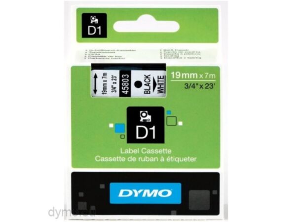 Dymo D1 lint 19mm must/valge
