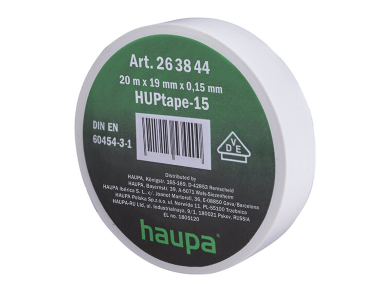 Haupa HUPtape-15 isoleerlint | valge | 19 mm × 20 m, 0,15 mm, PVC