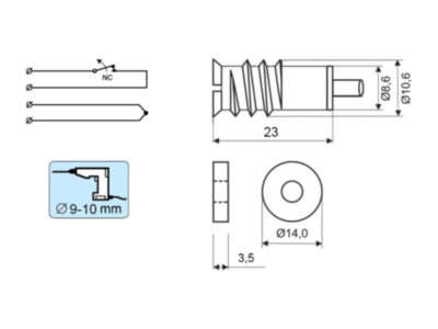 Alarmtech MC 250-M14 süvistatav magnetkontakt M14 rõngasmagnetiga | IP67 | G2 | 2m kaabel