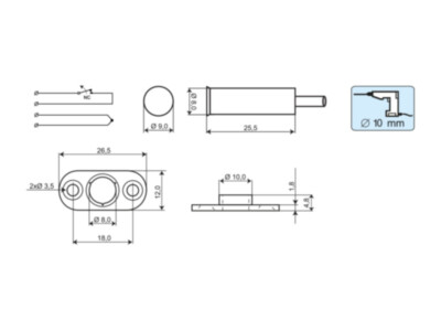 Alarmtech MC 340-S1 magnetkontakt | valge | süvistatav | plastadapteritega | NC | IP67 | G2