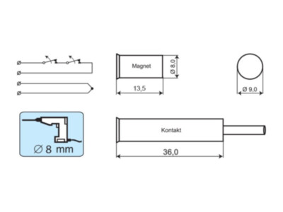 Alarmtech MC 370-10 magnetkontakt | valge | süvistatav | NC | IP67 | G3 | 10m kaabel